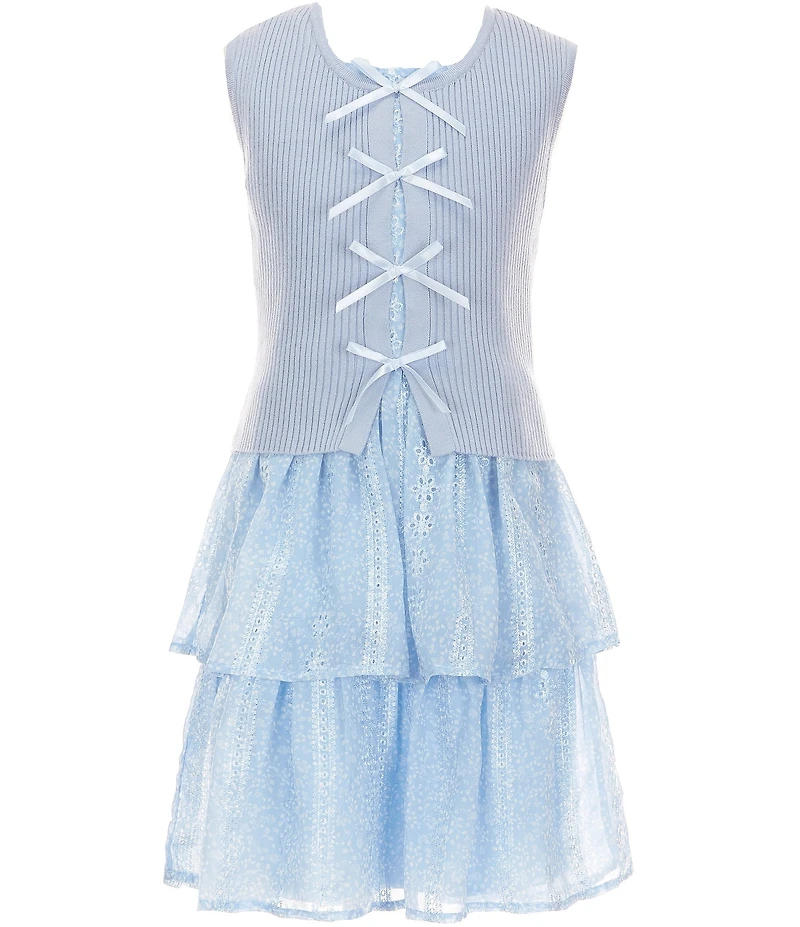 Allison & Kelly Big Girls Sleeveless Knit Bow Vest & Embroidered Chiffon Dress Set