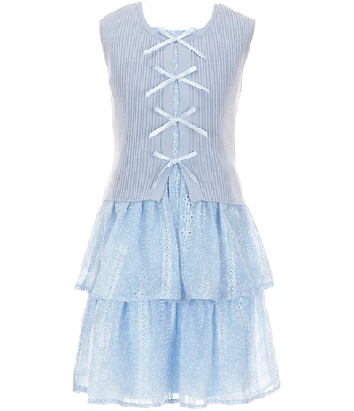 Allison & Kelly Big Girls Sleeveless Knit Bow Vest & Embroidered Chiffon Dress Set