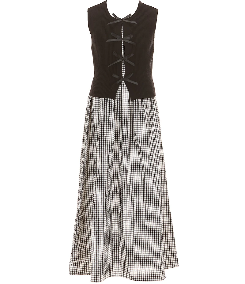Allison & Kelly Big Girls Sleeveless Knit Bow Vest & Gingham Dress Set