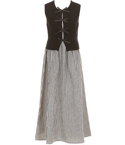 Allison & Kelly Big Girls Sleeveless Knit Bow Vest & Gingham Dress Set