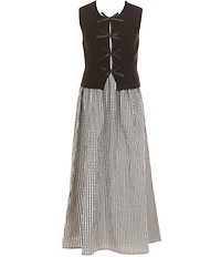 Allison & Kelly Big Girls Sleeveless Knit Bow Vest & Gingham Dress Set