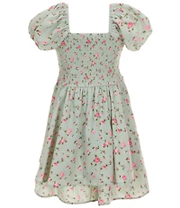 Allison & Kelly Big Girls Floral Print Short Puffed Sleeve Square Neck Smocked Layered Hem Romper