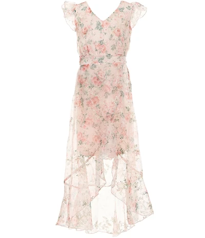 Allison & Kelly Big Girls Flutter-Sleeve Faux-Wrap High-Low-Hem Dress