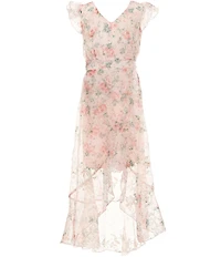 Allison & Kelly Big Girls Flutter-Sleeve Faux-Wrap High-Low-Hem Dress