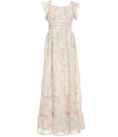 Allison & Kelly Big Girls Flutter-Sleeve Floral Jacquard/Chiffon Long Dress