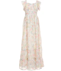 Allison & Kelly Big Girls Flutter-Sleeve Floral Jacquard/Chiffon Long Dress