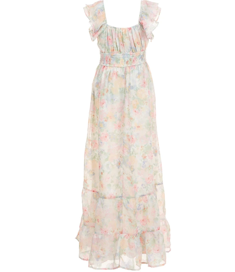 Allison & Kelly Big Girls Flutter-Sleeve Floral Jacquard/Chiffon Long Dress