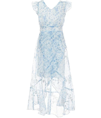 Allison & Kelly Big Girls Flutter-Sleeve Printed High-Low-Hem Organza Dress