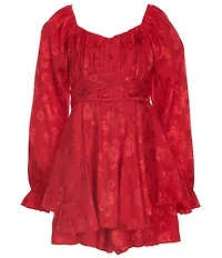 Allison & Kelly Big Girls Long-Sleeve Jacquard Floral Satin Jumper