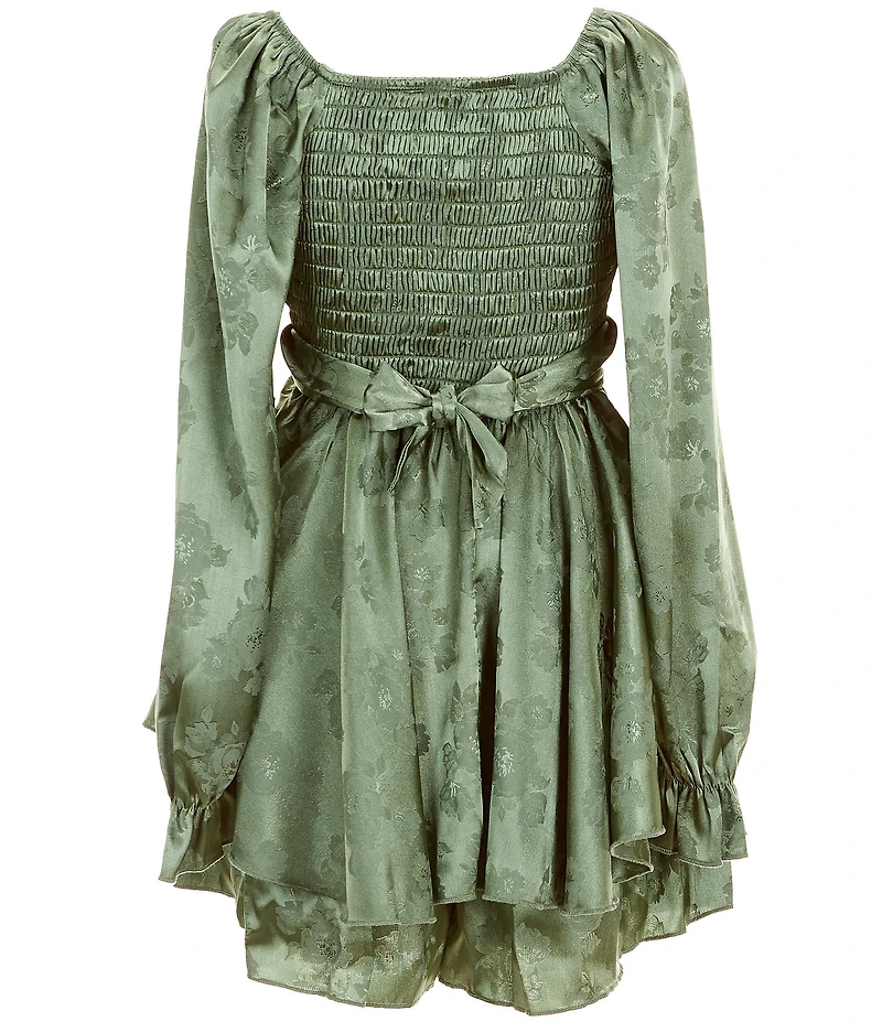 Allison & Kelly Big Girls Long Sleeve Jacquard Floral Satin Romper