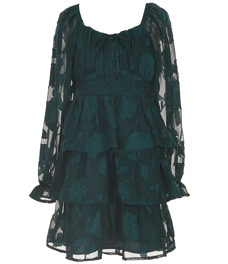 Allison & Kelly Big Girls Long-Sleeve Printed Chiffon Fit-And-Flare Dress