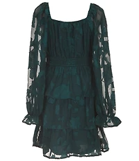 Allison & Kelly Big Girls Long-Sleeve Printed Chiffon Fit-And-Flare Dress