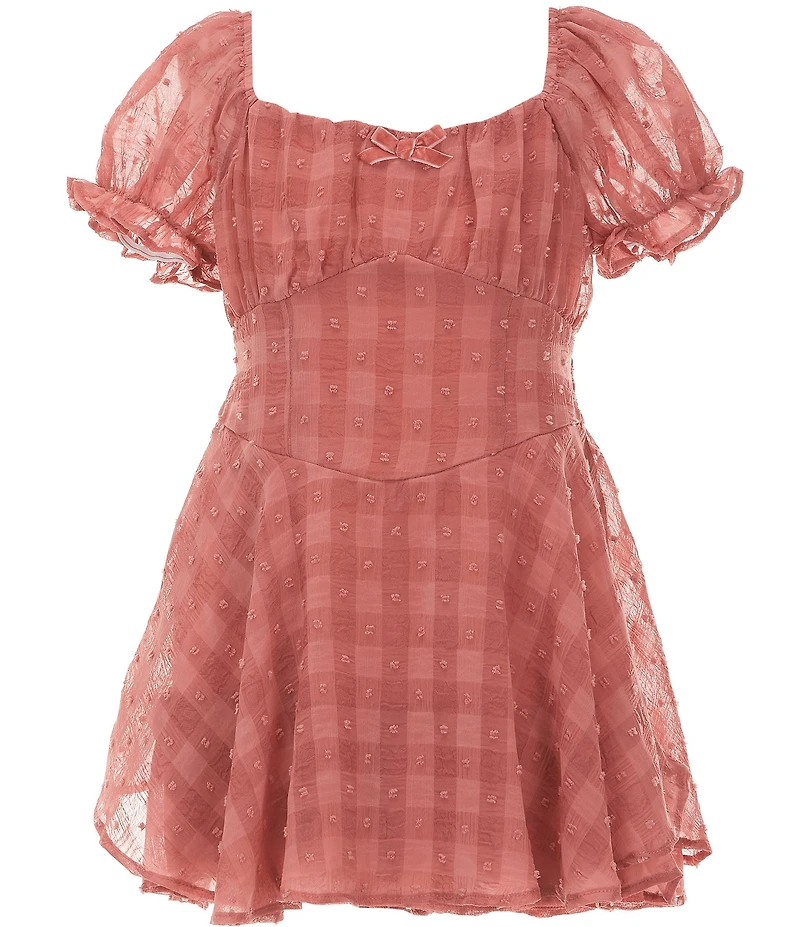 Allison & Kelly Big Girls Puff Sleeve Checked Swiss Dot Romper