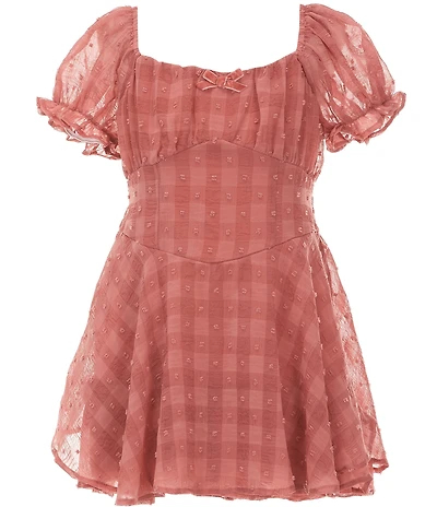 Allison & Kelly Big Girls Puff Sleeve Checked Swiss Dot Romper