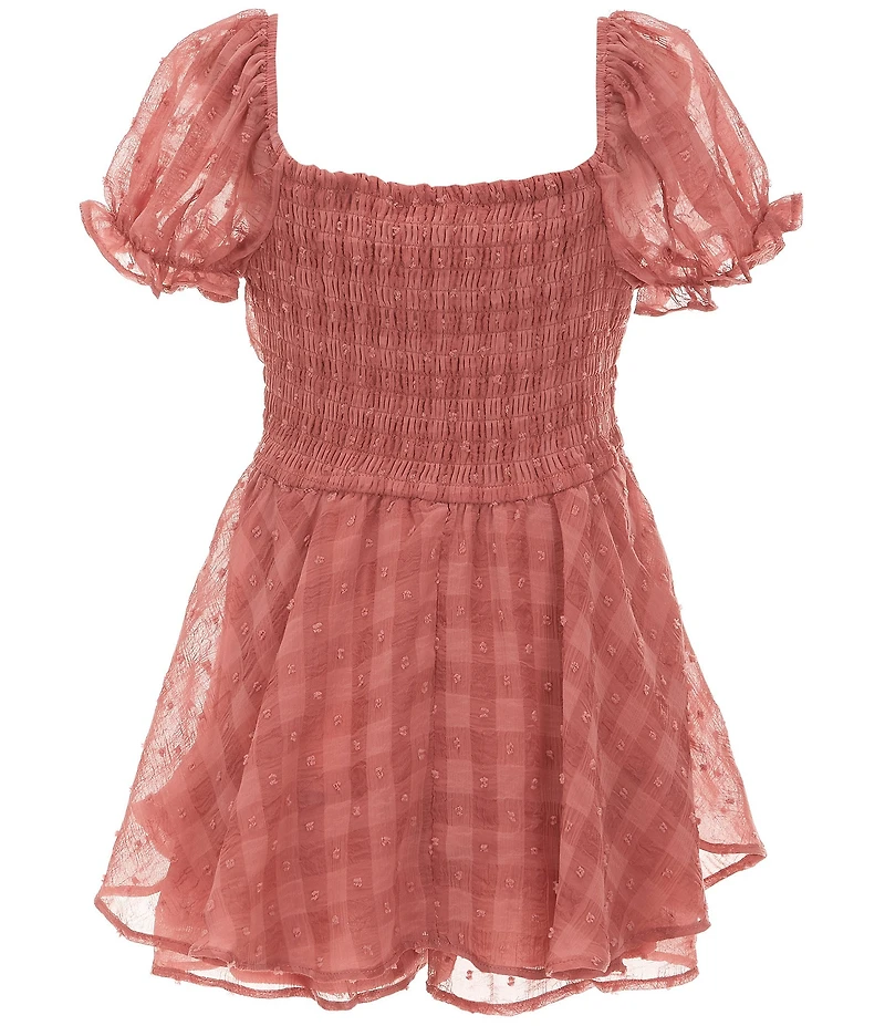 Allison & Kelly Big Girls Puff Sleeve Checked Swiss Dot Romper