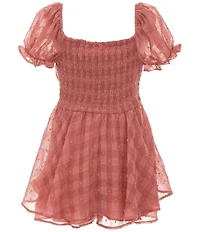 Allison & Kelly Big Girls Puff Sleeve Checked Swiss Dot Romper