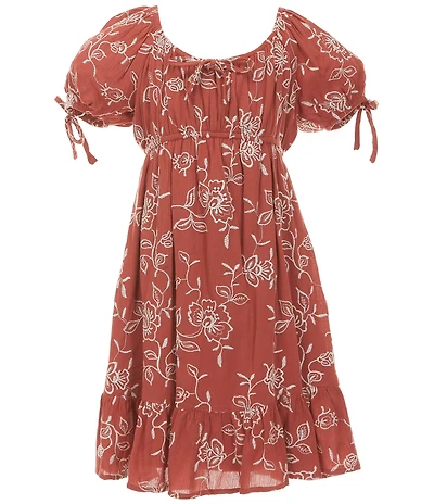 Allison & Kelly Big Girls Puff Sleeve Embroidered Crepe Dress