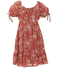 Allison & Kelly Big Girls Puff Sleeve Embroidered Crepe Dress