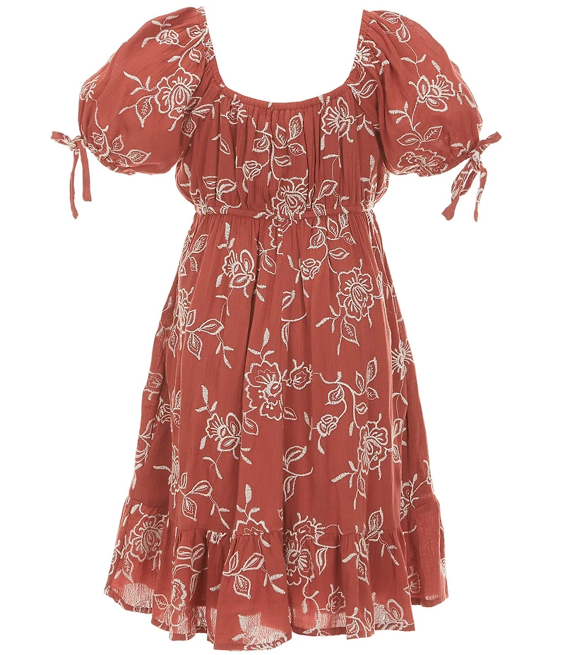 Allison & Kelly Big Girls Puff Sleeve Embroidered Crepe Dress