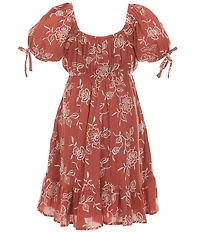 Allison & Kelly Big Girls Puff Sleeve Embroidered Crepe Dress