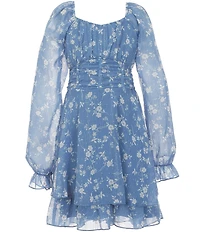 Allison & Kelly Big Girls Puff Sleeve Floral Lurex Dress