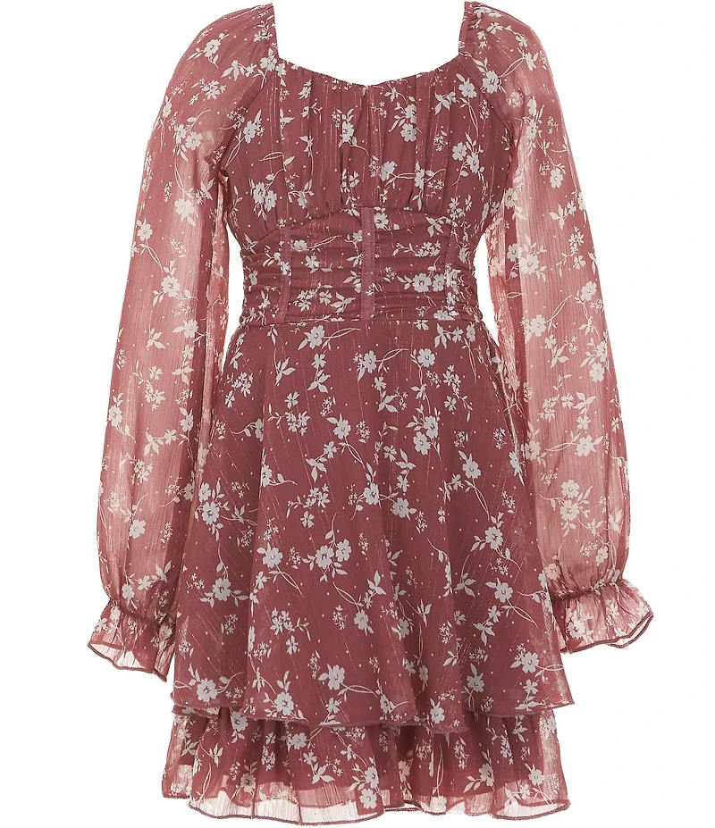 Allison & Kelly Big Girls Puff Sleeve Floral Lurex Dress