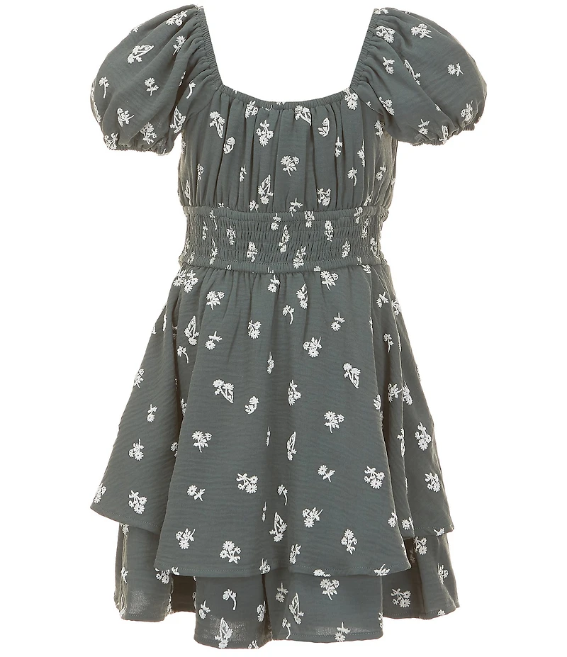 Allison & Kelly Big Girls Puff Sleeve Floral Print Romper