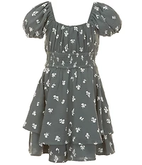 Allison & Kelly Big Girls Puff Sleeve Floral Print Romper