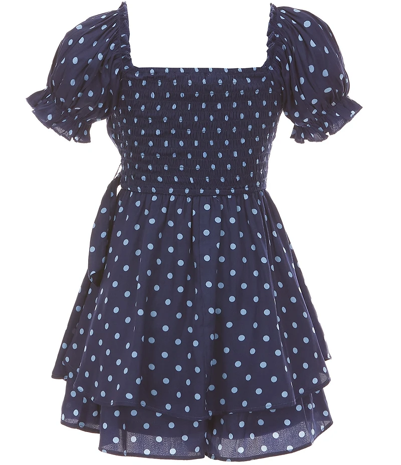 Allison & Kelly Big Girls Puffed-Sleeve Dotted Romper