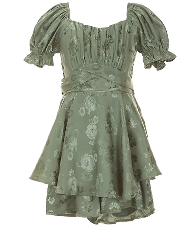 Allison & Kelly Big Girls Puffed Sleeve Floral Jacquard Satin Romper