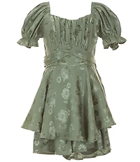 Allison & Kelly Big Girls Puffed Sleeve Floral Jacquard Satin Romper