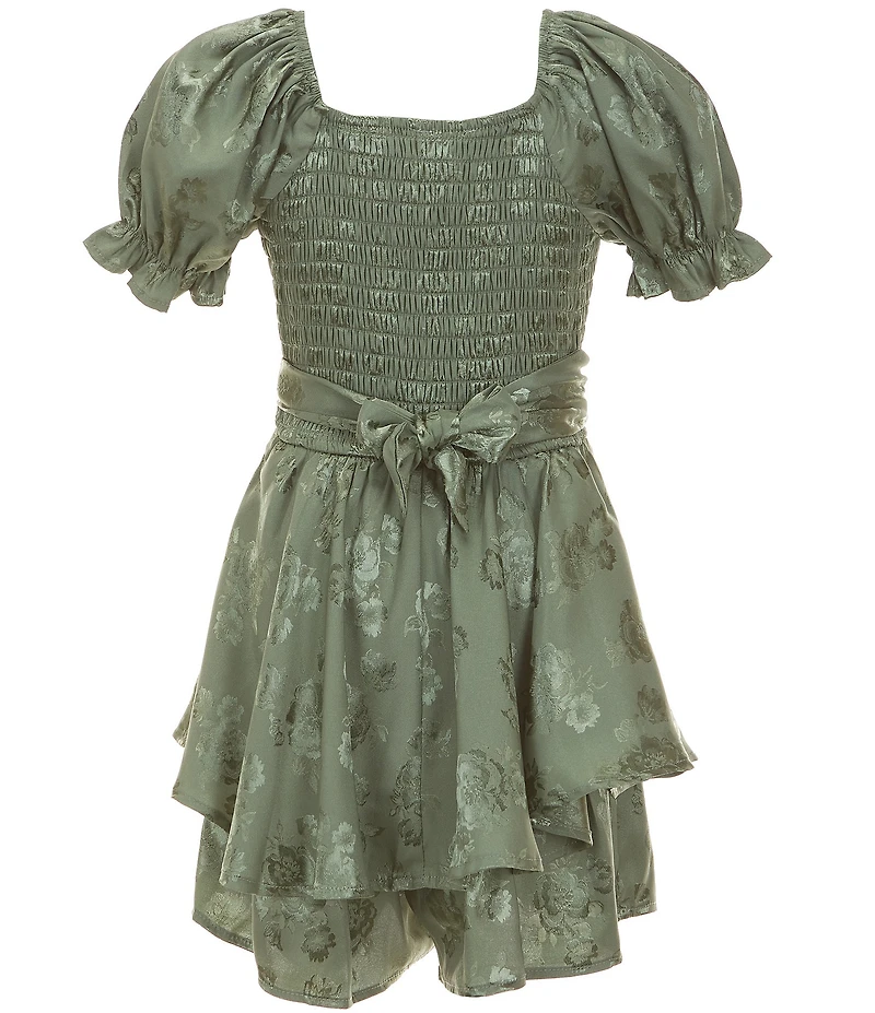 Allison & Kelly Big Girls Puffed Sleeve Floral Jacquard Satin Romper