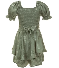Allison & Kelly Big Girls Puffed Sleeve Floral Jacquard Satin Romper