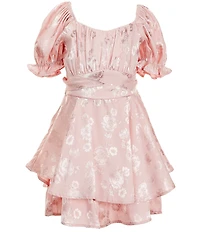 Allison & Kelly Big Girls Puffed Sleeve Floral Jacquard Satin Romper