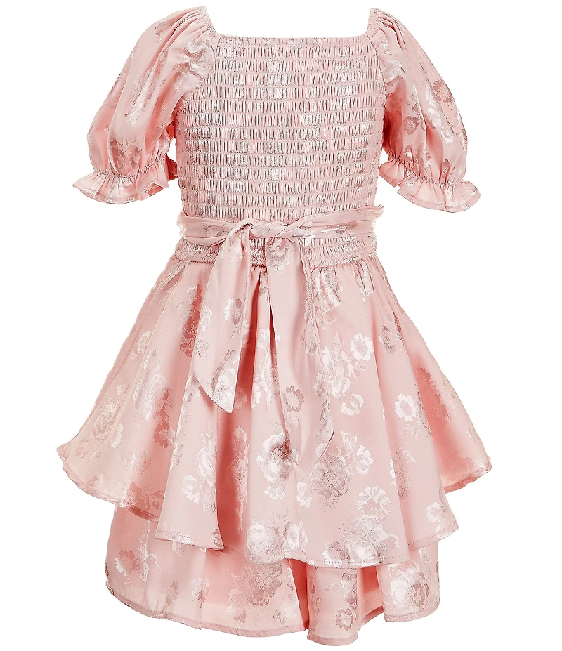 Allison & Kelly Big Girls Puffed Sleeve Floral Jacquard Satin Romper