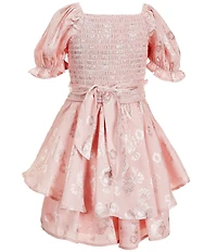 Allison & Kelly Big Girls Puffed Sleeve Floral Jacquard Satin Romper