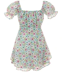 Allison & Kelly Big Girls Puffed-Sleeve Floral-Printed Cinched-Waist Romper