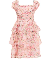 Allison & Kelly Big Girls Puffed-Sleeve Floral/Eyelet-Embroidered Chiffon Fit-And-Flare Dress