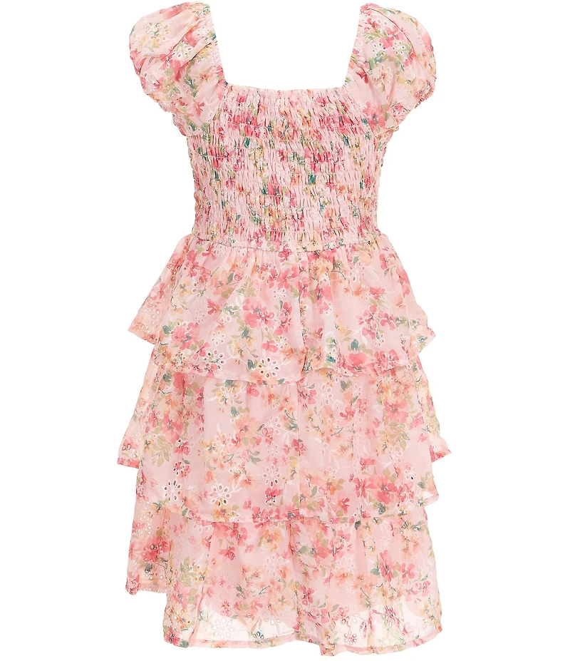 Allison & Kelly Big Girls Puffed-Sleeve Floral/Eyelet-Embroidered Chiffon Fit-And-Flare Dress