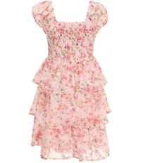 Allison & Kelly Big Girls Puffed-Sleeve Floral/Eyelet-Embroidered Chiffon Fit-And-Flare Dress