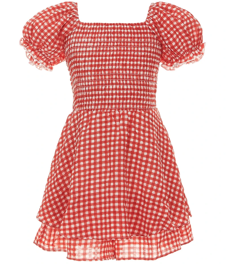 Allison & Kelly Big Girls Puffed-Sleeve Gingham-Printed Crepe Romper