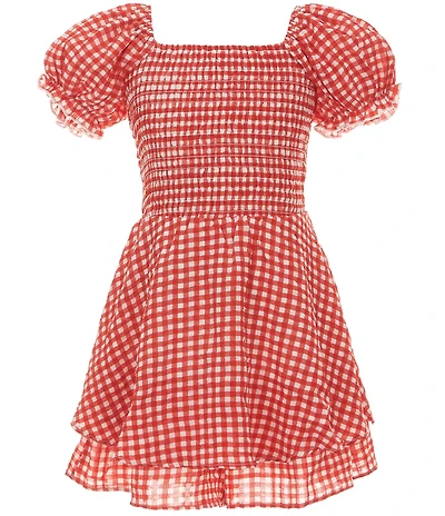 Allison & Kelly Big Girls Puffed-Sleeve Gingham-Printed Crepe Romper