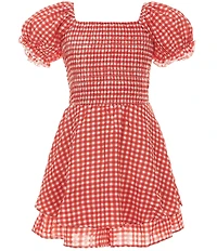 Allison & Kelly Big Girls Puffed-Sleeve Gingham-Printed Crepe Romper