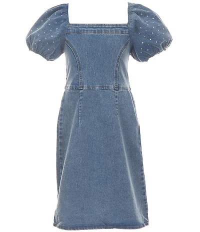 Allison & Kelly Big Girls Puffed-Sleeve Studded Denim Minidress