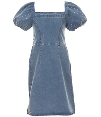 Allison & Kelly Big Girls Puffed-Sleeve Studded Denim Minidress