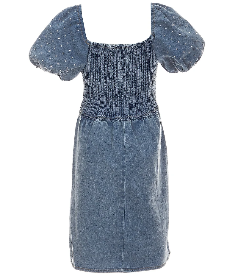 Allison & Kelly Big Girls Puffed-Sleeve Studded Denim Minidress