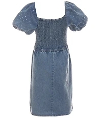 Allison & Kelly Big Girls Puffed-Sleeve Studded Denim Minidress