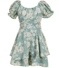 Allison & Kelly Big Girls Short Puff Sleeves Floral Jacquard Romper