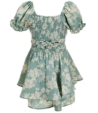 Allison & Kelly Big Girls Short Puff Sleeves Floral Jacquard Romper