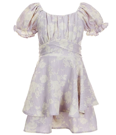 Allison & Kelly Big Girls Short Puff Sleeves Floral Jacquard Romper